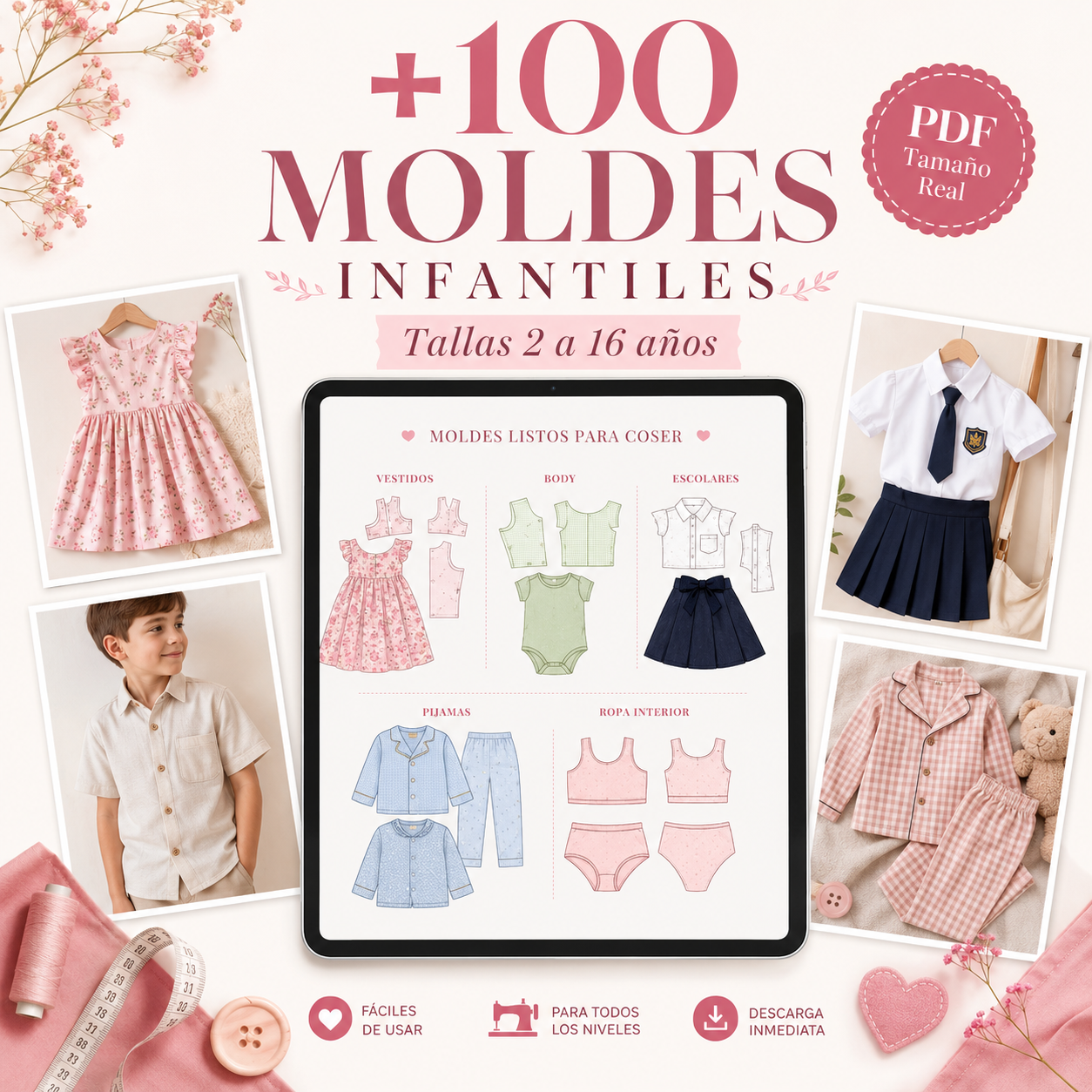 +100 Moldes Infantiles — Tallas 2 a 16 años